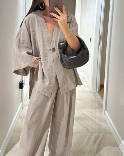 Ensemble Over size Chic en Lin Beige