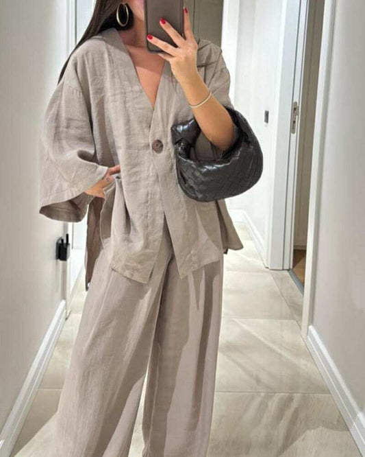 Ensemble Over size Chic en Lin Beige