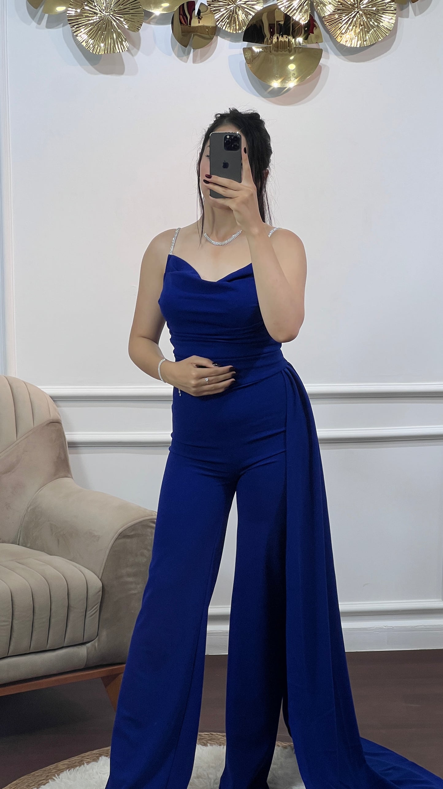 Combinaison Chic Bleu Royal – Style Glamour & Élégance