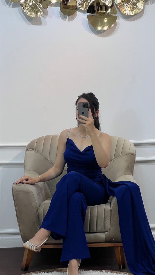 Combinaison Chic Bleu Royal – Style Glamour & Élégance