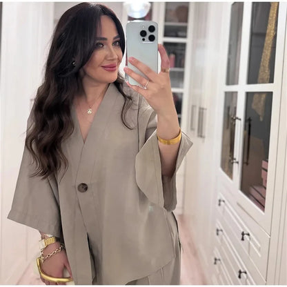 Ensemble Over size Chic en Lin Beige