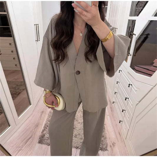 Ensemble Over size Chic en Lin Beige